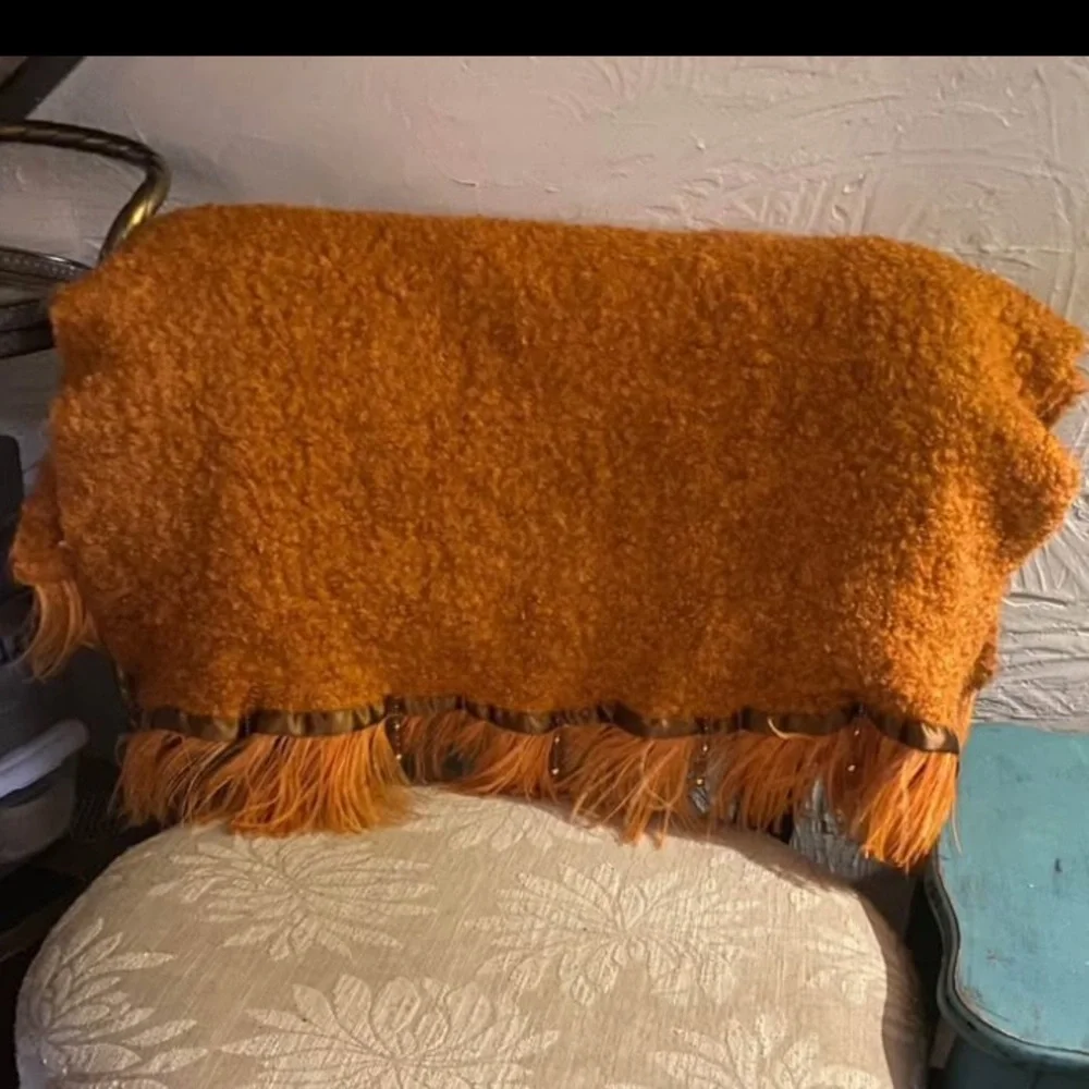 Handwoven vintage mohair wool blanket from Hemmings Donegal Ireland in orange